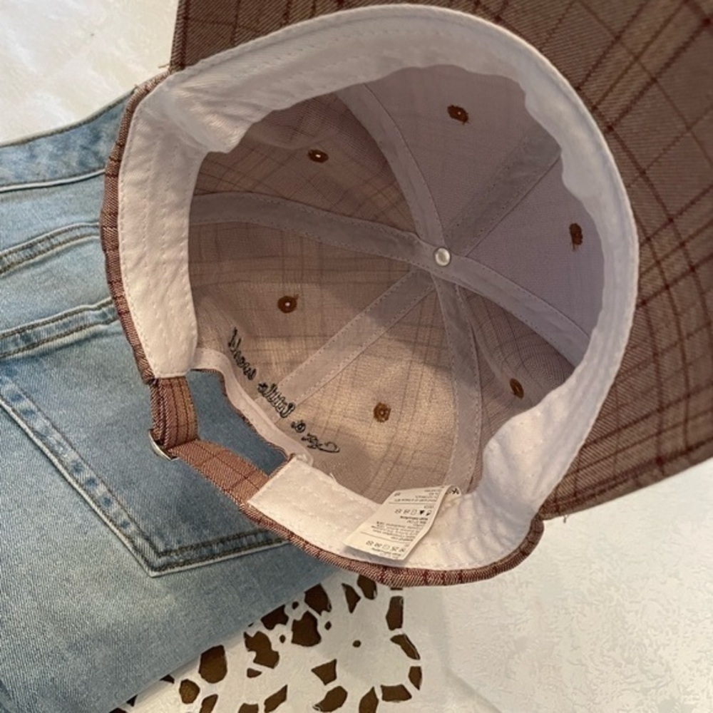 Beige Plaid Baseball Cap - Picture 6 of 10
